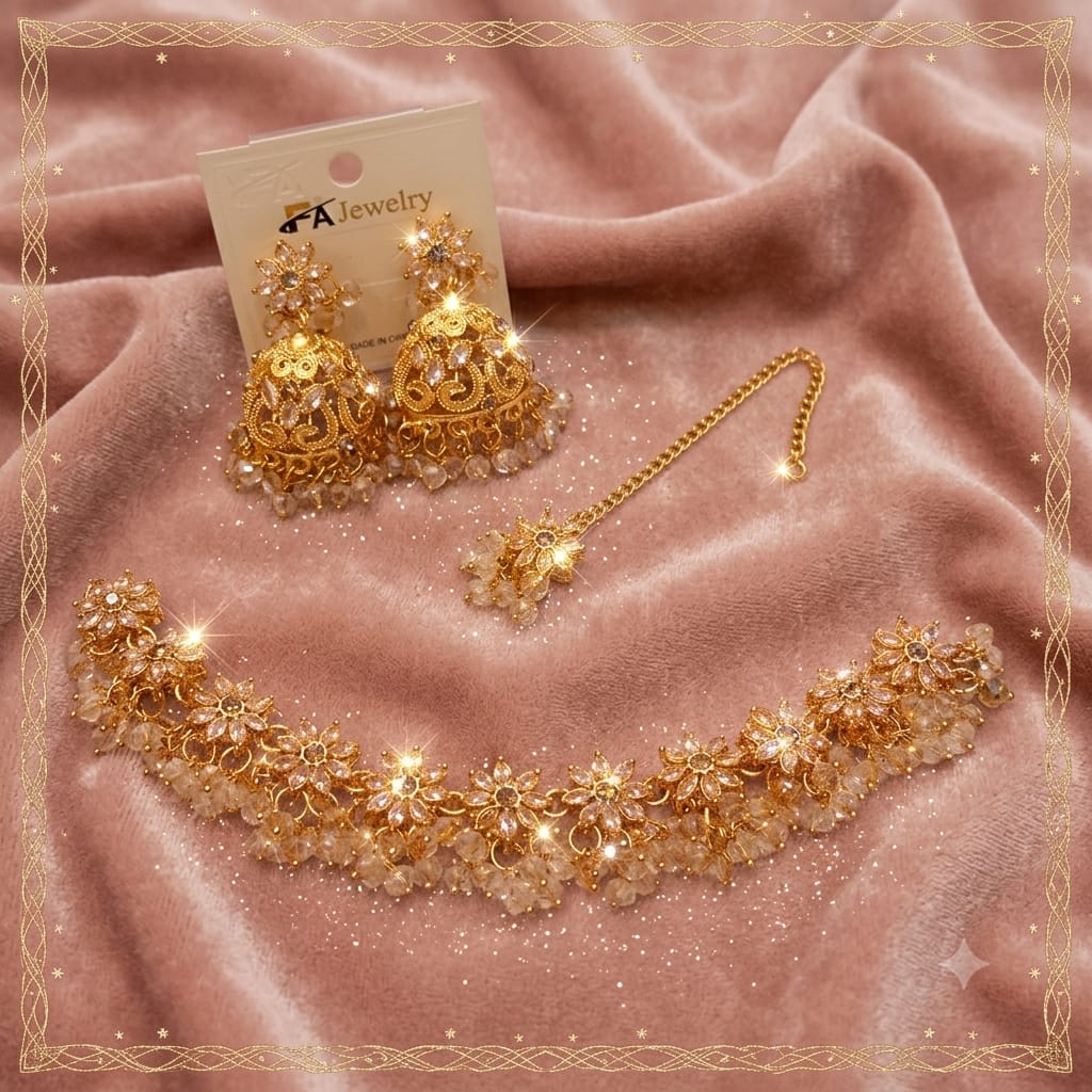 ✨ Elegant Gold-Tone Floral Jewellery Set ✨