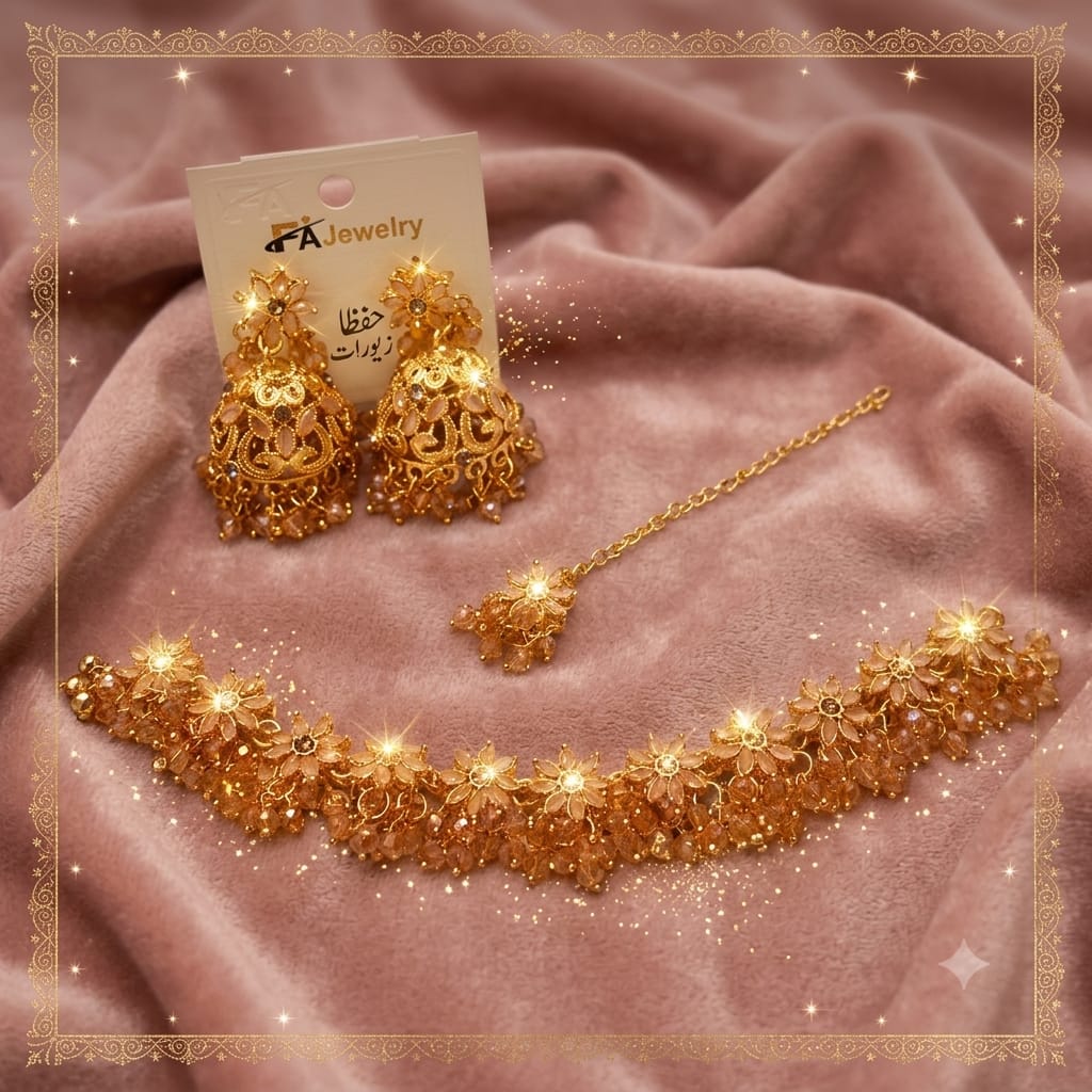✨ Elegant Gold-Tone Floral Jewellery Set ✨