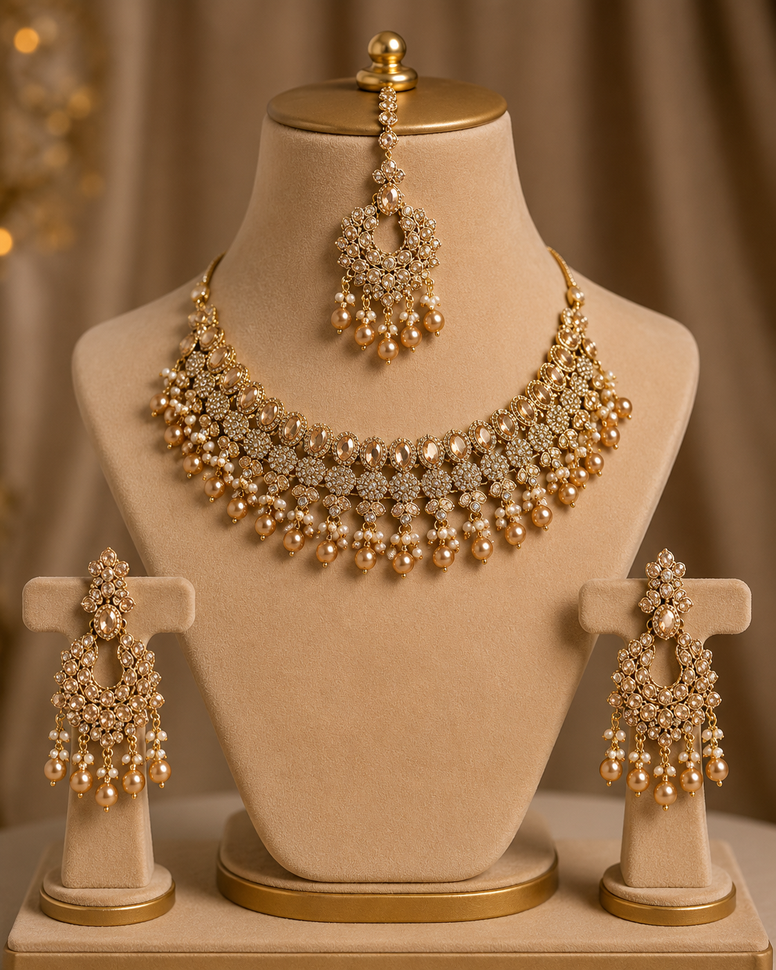 ✨ Elegant Gold Pearl Jewellery Set ✨