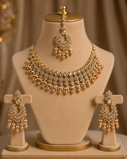 ✨ Elegant Gold Pearl Jewellery Set ✨