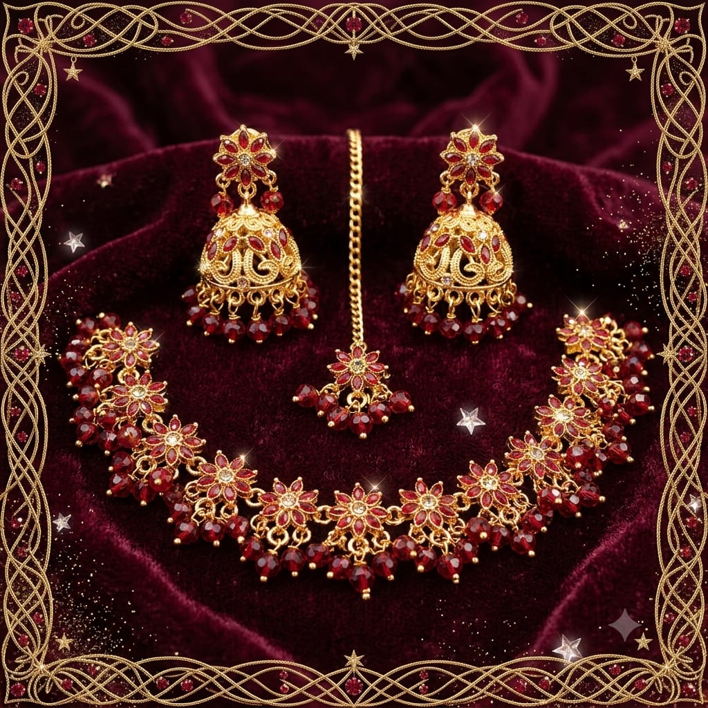 ✨ Elegant Gold-Tone Floral Jewellery Set ✨