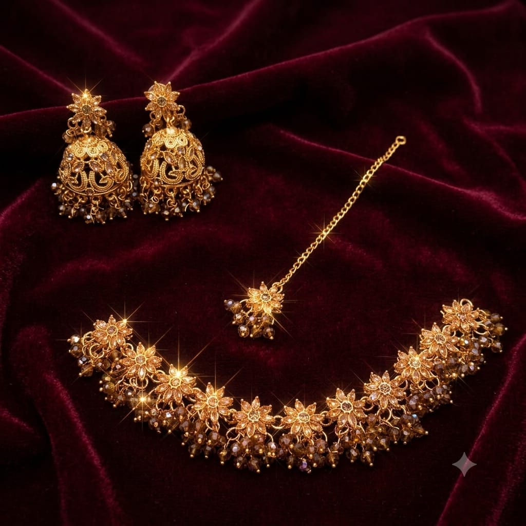 ✨ Elegant Gold-Tone Floral Jewellery Set ✨