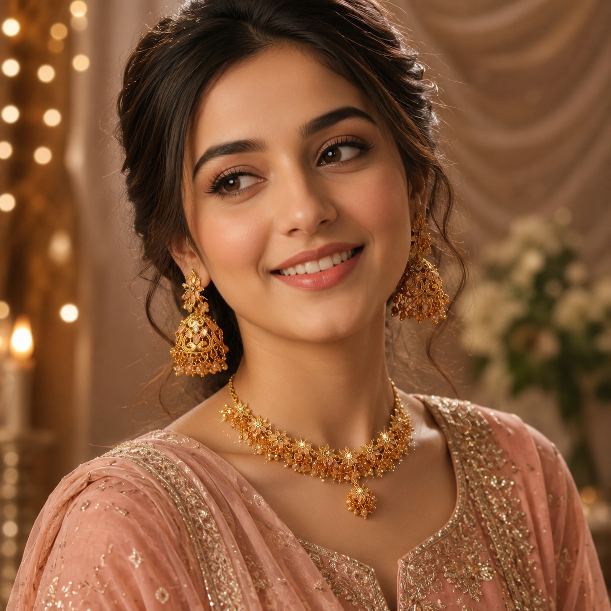 ✨ Elegant Gold-Tone Floral Jewellery Set ✨